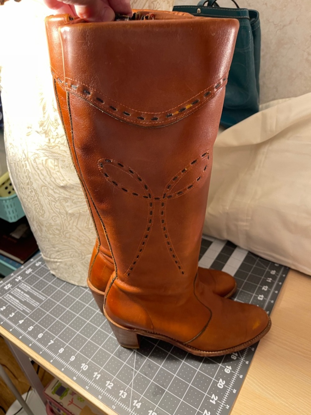 Vintage Women's Dingo Tall Brown Leather Riding Boots - Picture 3 of 11